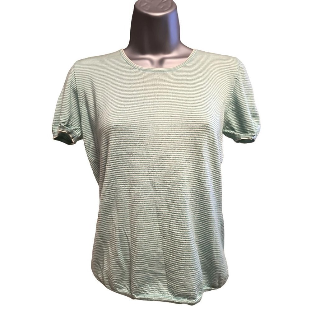 AKRIS Silk Cotton Blend Pullover Short Sleeve‎ Round Neck Knit Blouse Size US 8